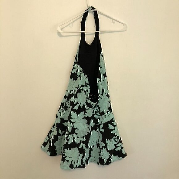 PARKER Leona Dress Aqua Blue Black Jacquard Textured Floral Halter Cutout Back S - Picture 7 of 12
